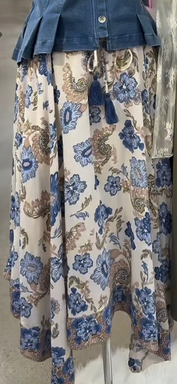 Floral Print Handkerchief Hem Midi Skirt