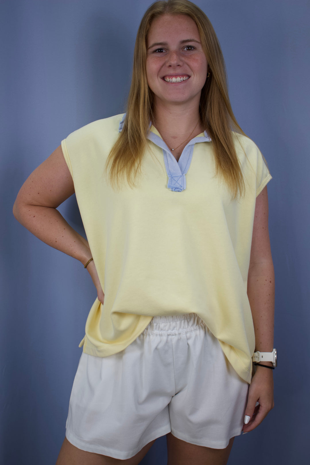 Contrast Collar Cap Sleeve Top