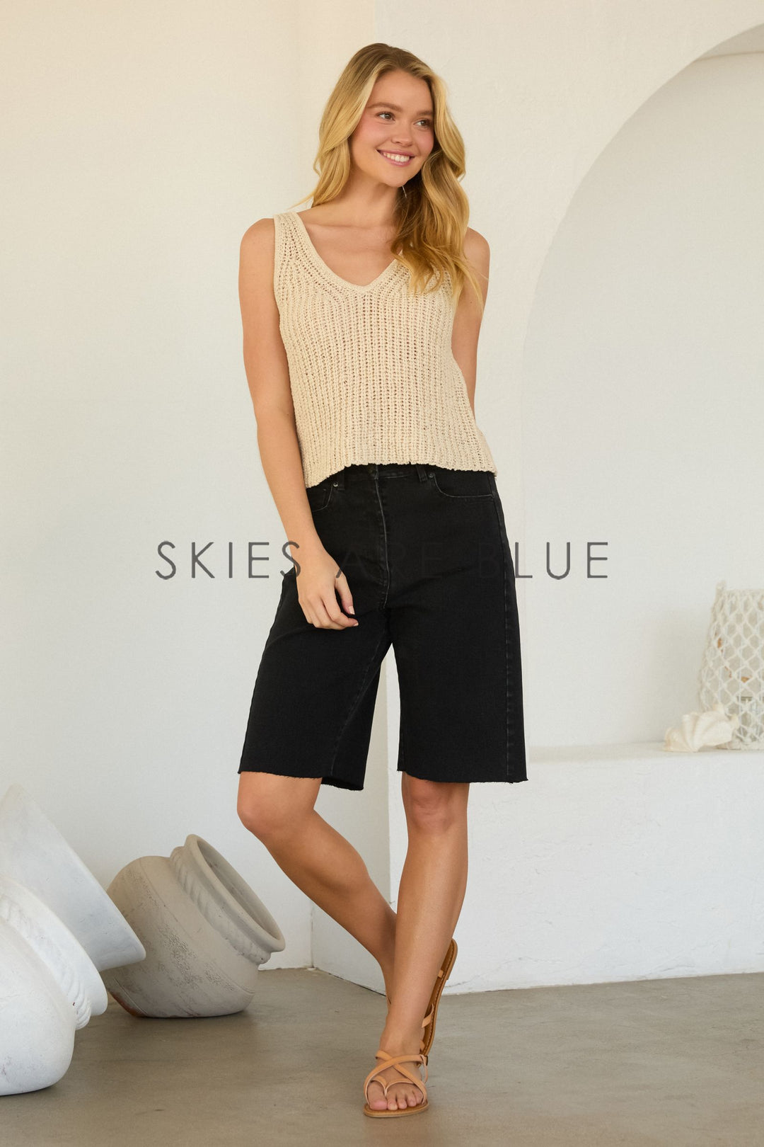 Skies are Blue V neck Knit Top