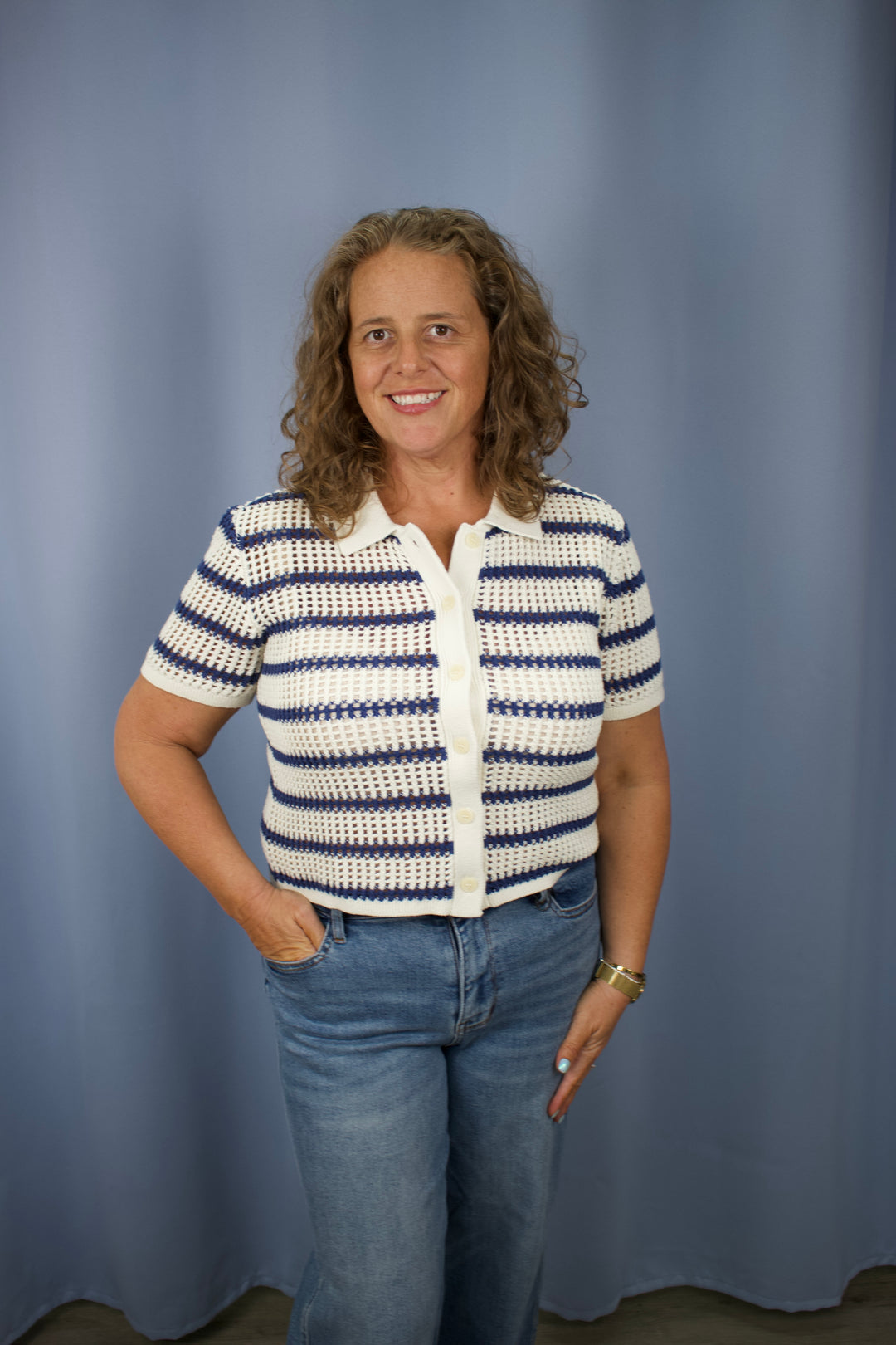 Hallie Striped Short Sleeve Sweater Shirt