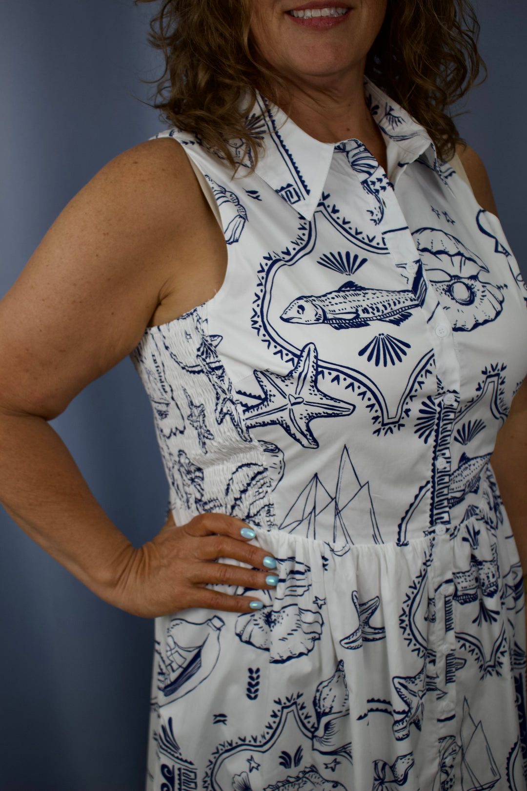 Catie Button Down Midi Dress Seaside
