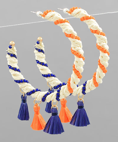 Game Day Raffia Wrapped Hoops blue and orange