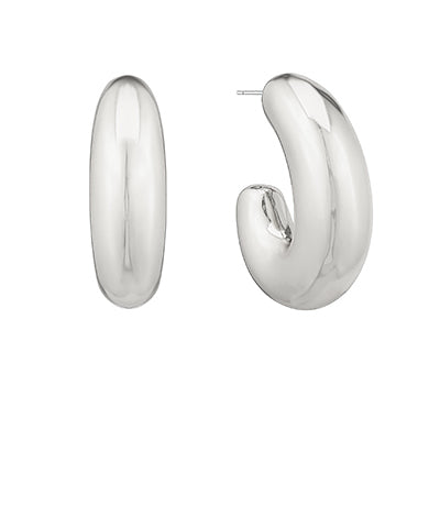 silver puffy metal hoop earrings