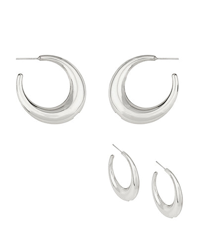 Puffy Horn Shaped Hoops silver