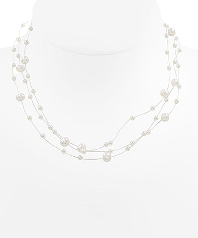 3 Row Pearl Station Clear Cord Chocker