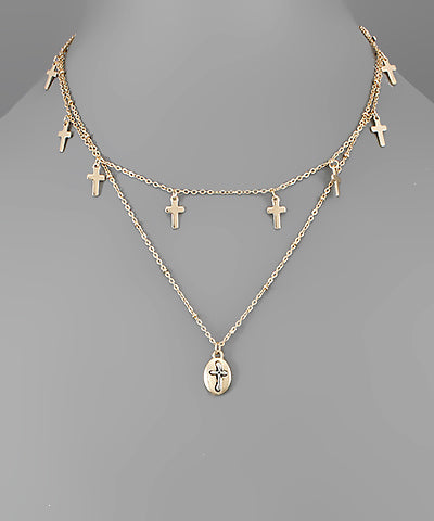 Multi Cross Charm Layer Necklace gold 