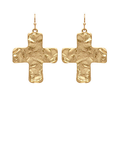 Hammered Cross Earrings gold