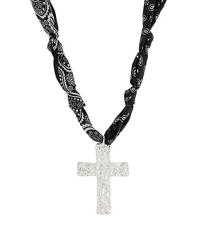 Textured Cross Pendant Scarf Necklace