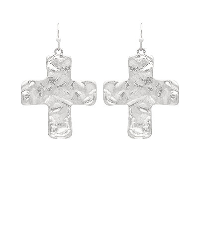 Hammered Cross Earrings silver