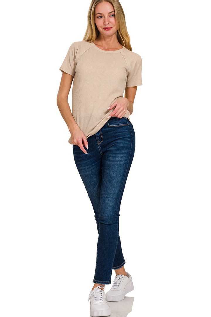 Baby Waffle Short Sleeve Top- Sand Beige