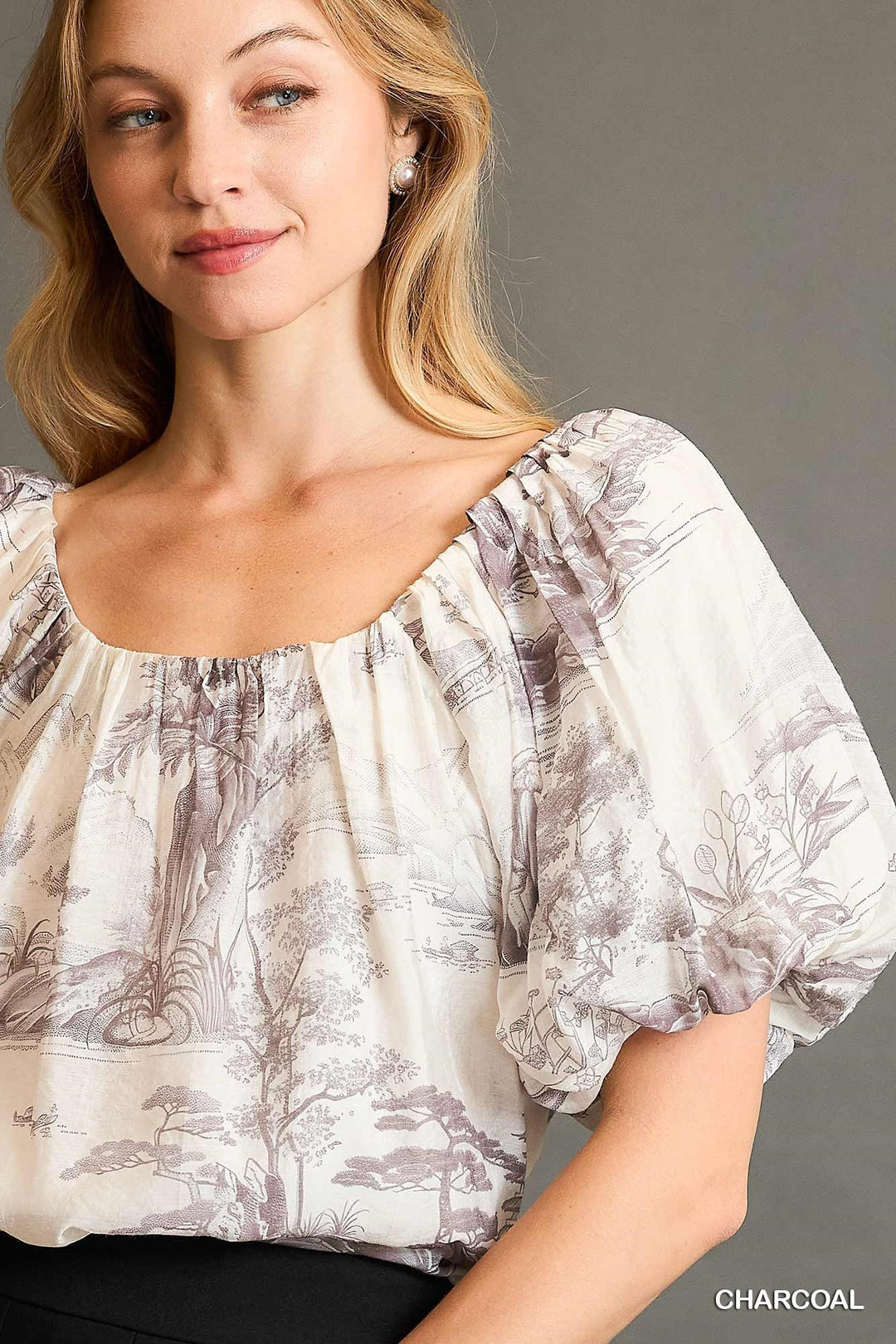 Two Tone Toile Print Top