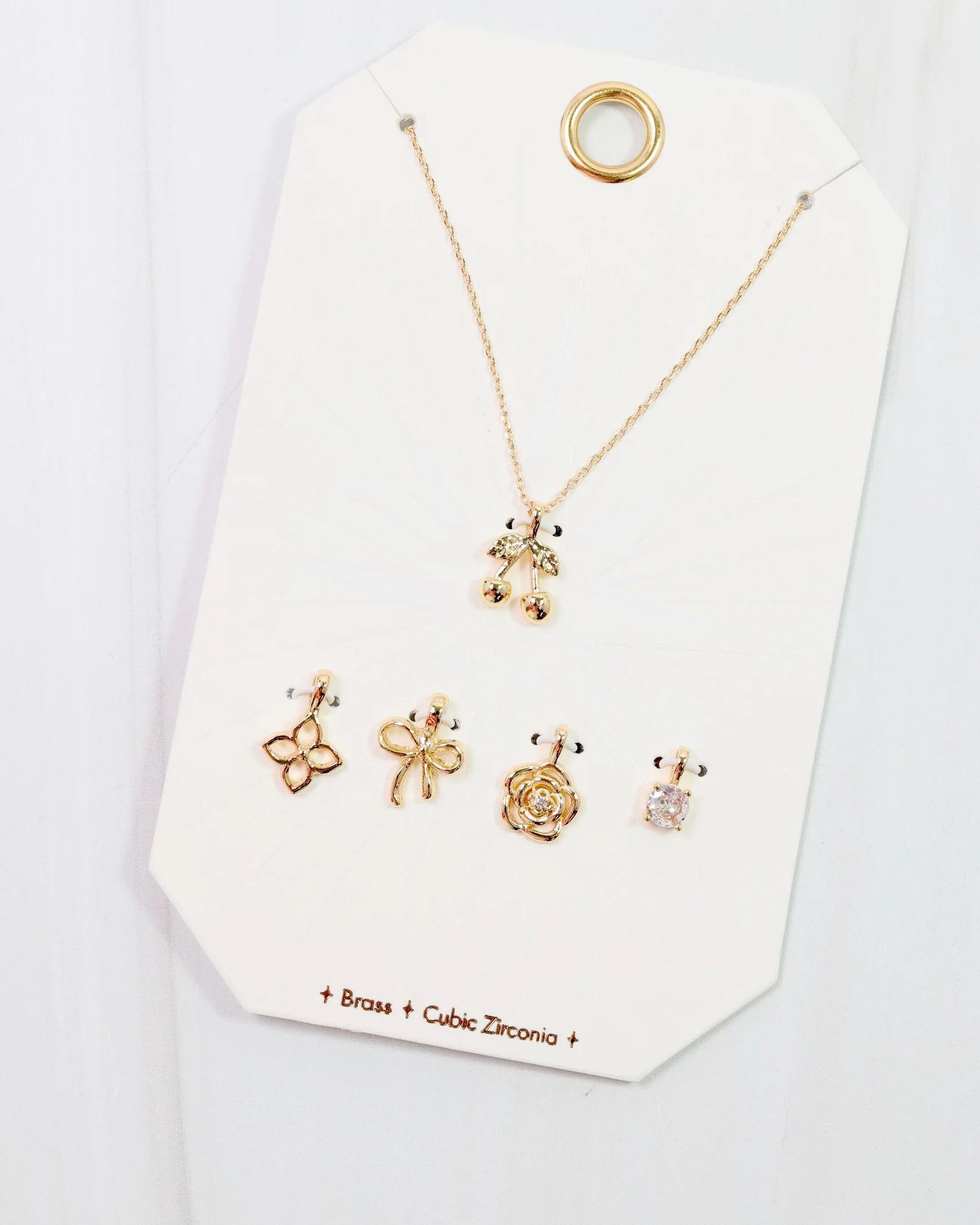 Cherry on Top Charm Necklace Set Gold 