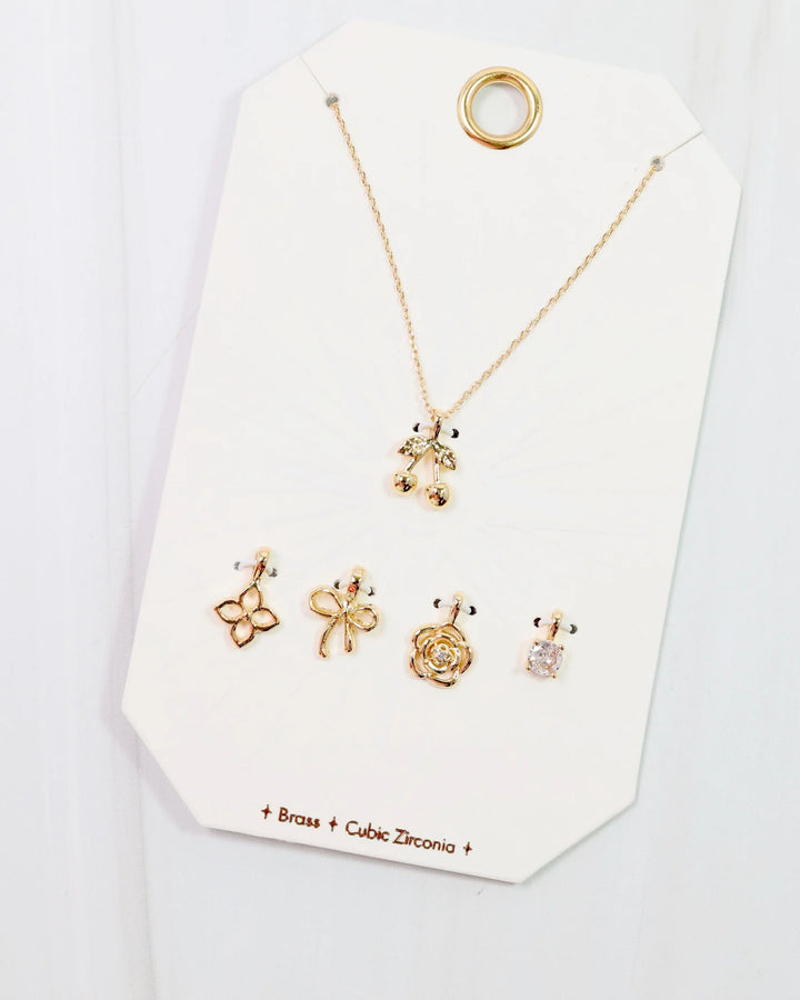 Cherry on Top Charm Necklace Set Gold 
