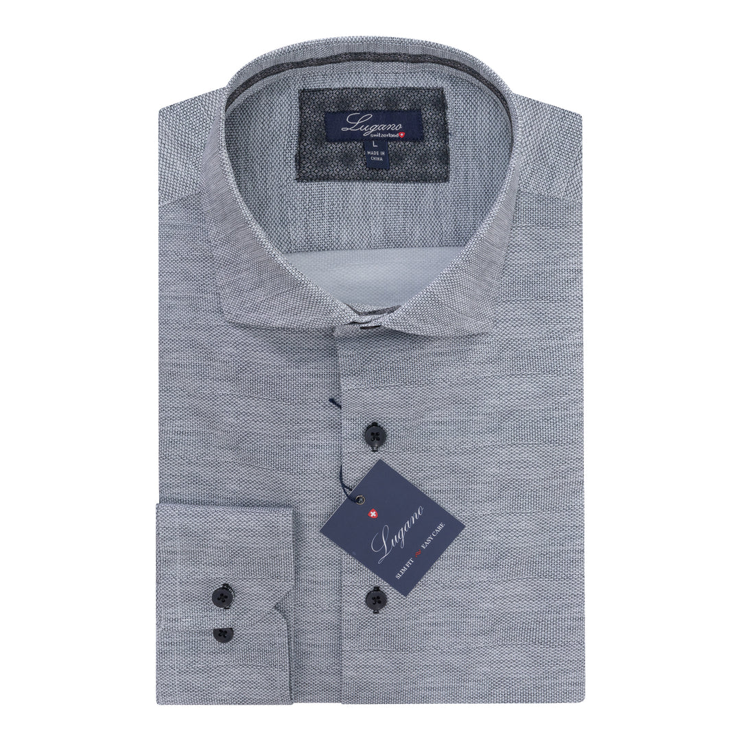 grey patterned button down shirt 