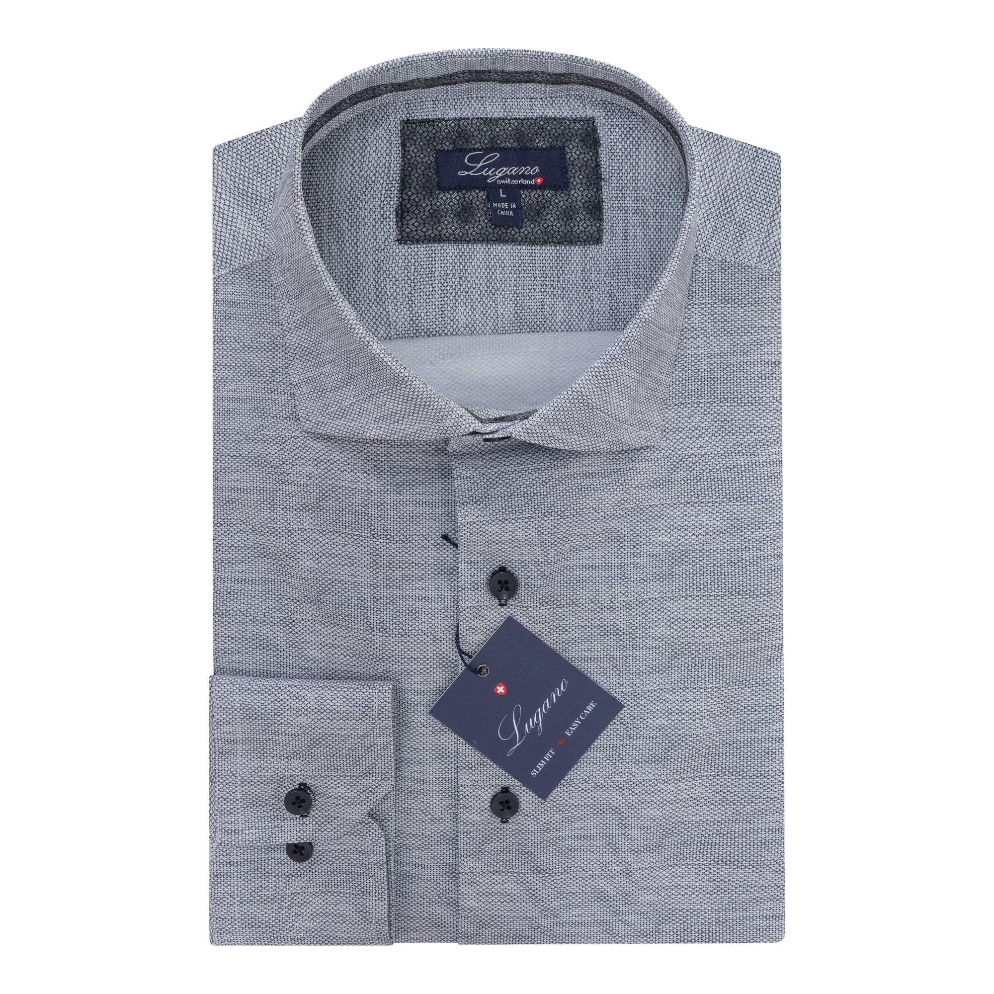 grey patterned button down shirt 