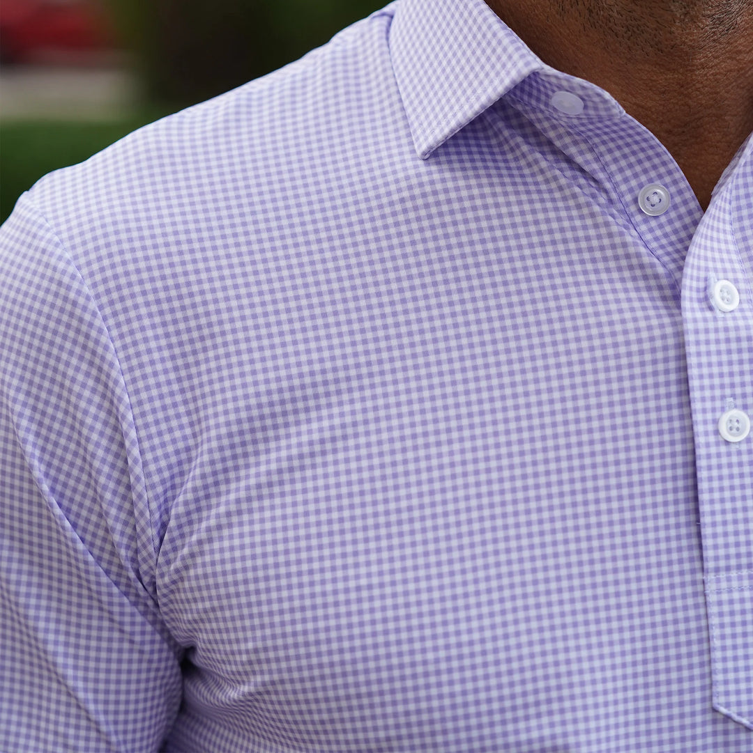 Collars and Co Featherweight Flex Polo Lavender Micro Gingham