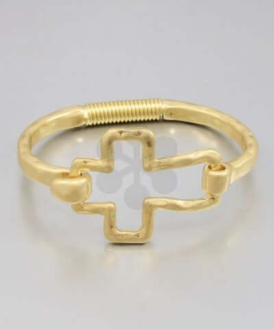 Cross Bangle Worn Gold