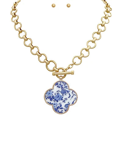 Clover w/Chinoiserie Print Necklace Set