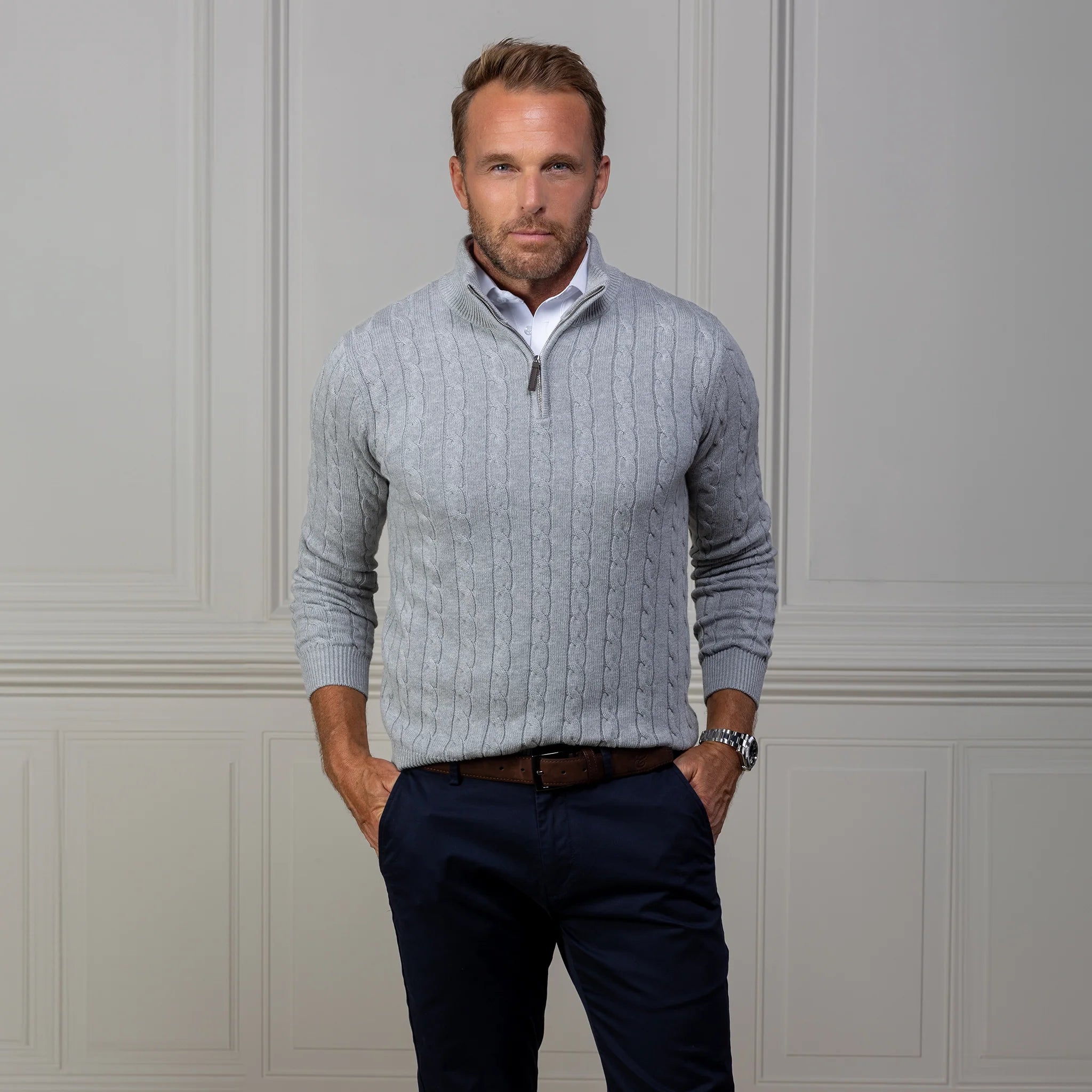 Collars & Co. Kensington Cable Knit Quarter Zip Sweater