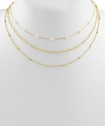 3 Layered Chain & Glass Bead Necklace