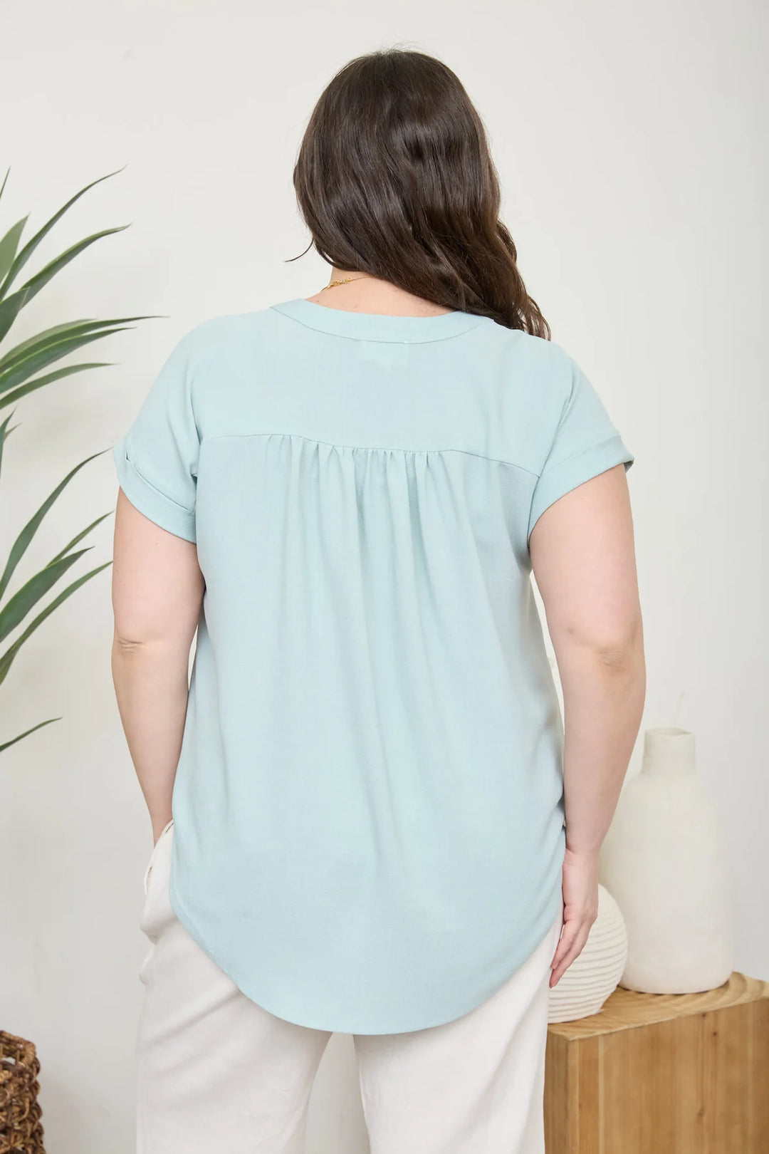 Cuffed Sleeve Button Down-Mint