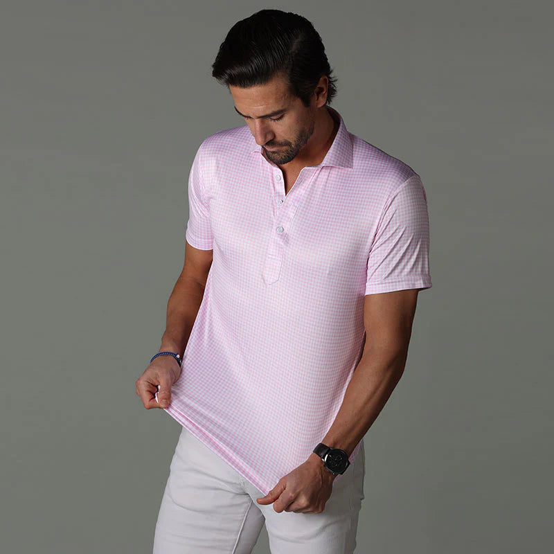 Collars &amp; Co. Semi-Spread Collar Polo Pink Gingham