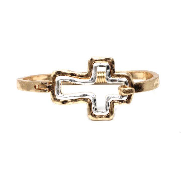 Cross Bangle Worn Gold/ Silver