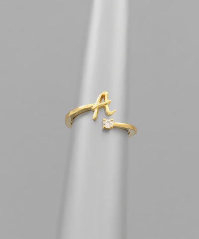 Initial &amp; Crystal Ring Gold A