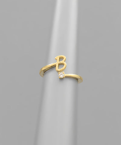 Initial &amp; Crystal Ring gold b