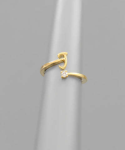 Initial &amp; Crystal Ring gold j