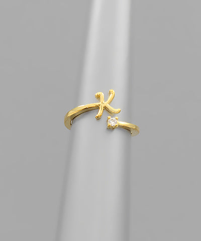 Initial &amp; Crystal Ring gold k