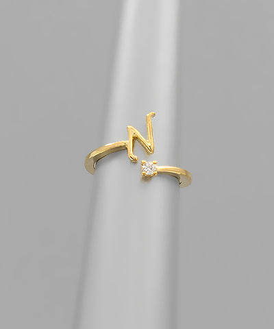 Initial &amp; Crystal Ring gold n
