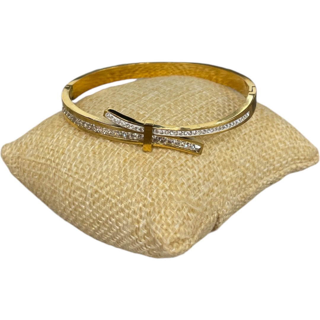 STAINLESS STEEL RHINESTONE RIBBON BRACELET