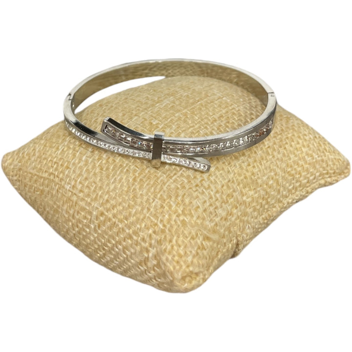 STAINLESS STEEL RHINESTONE RIBBON BRACELET