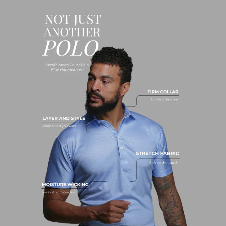 Collars &amp; Co. Semi-Spread Collar Polo Blue Houndstooth