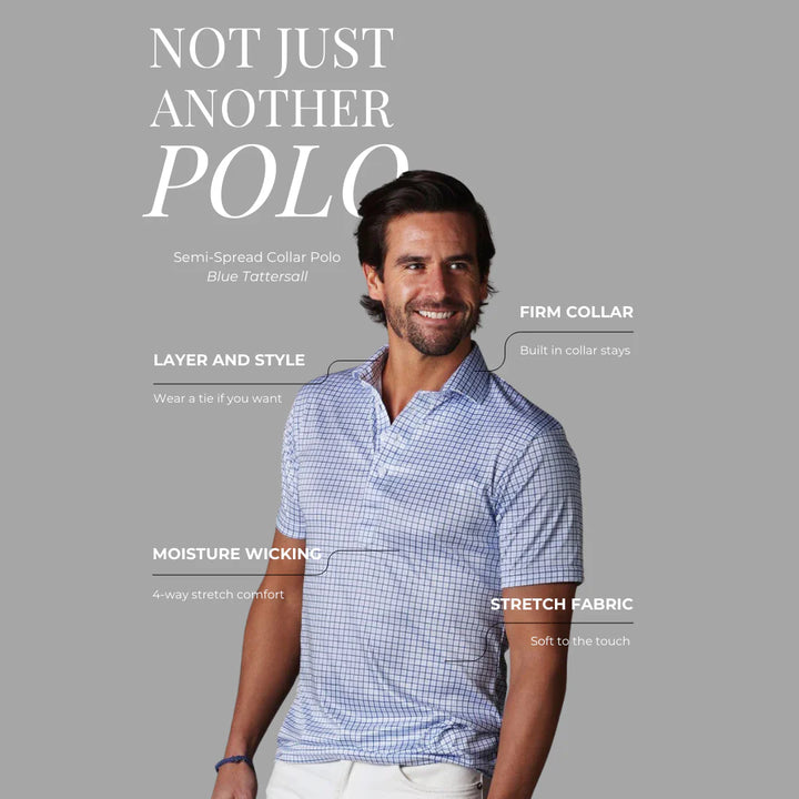 Collars &amp; Co. Semi-Spread Collar Polo Blue Tattersall