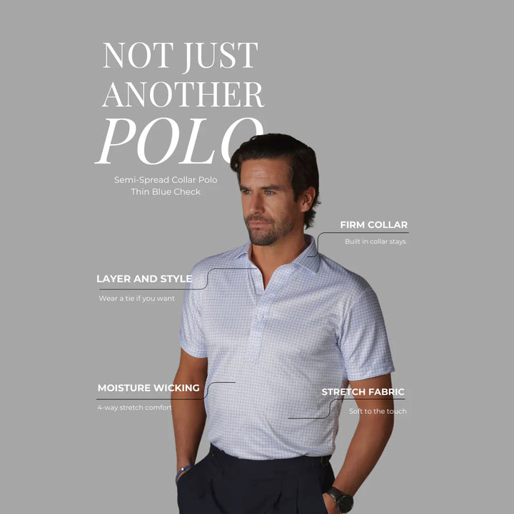 Collars &amp; Co. Semi-Spread Collar Polo Thin Blue Check