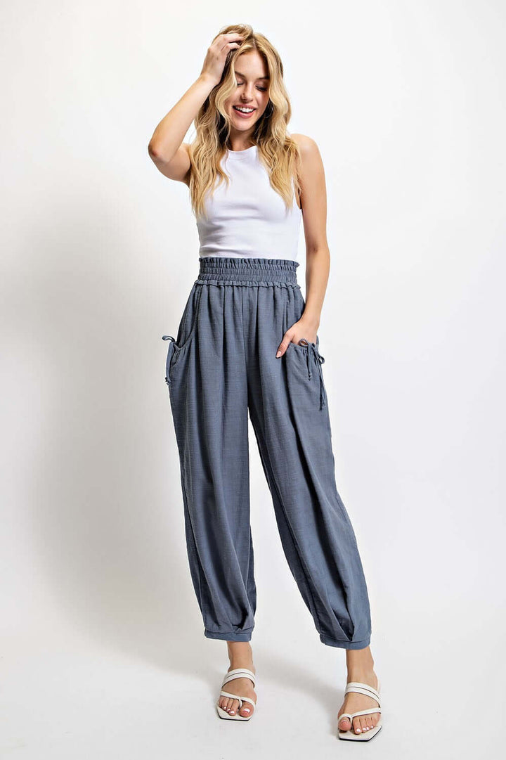 ash blue relaxed fit pant with functional side pockets