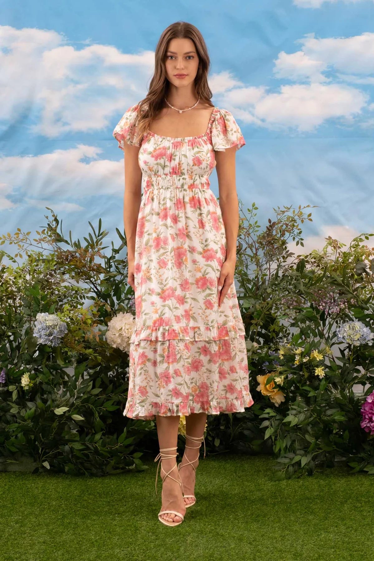 Sophia Floral Ruffle Sleeve Midi Dress