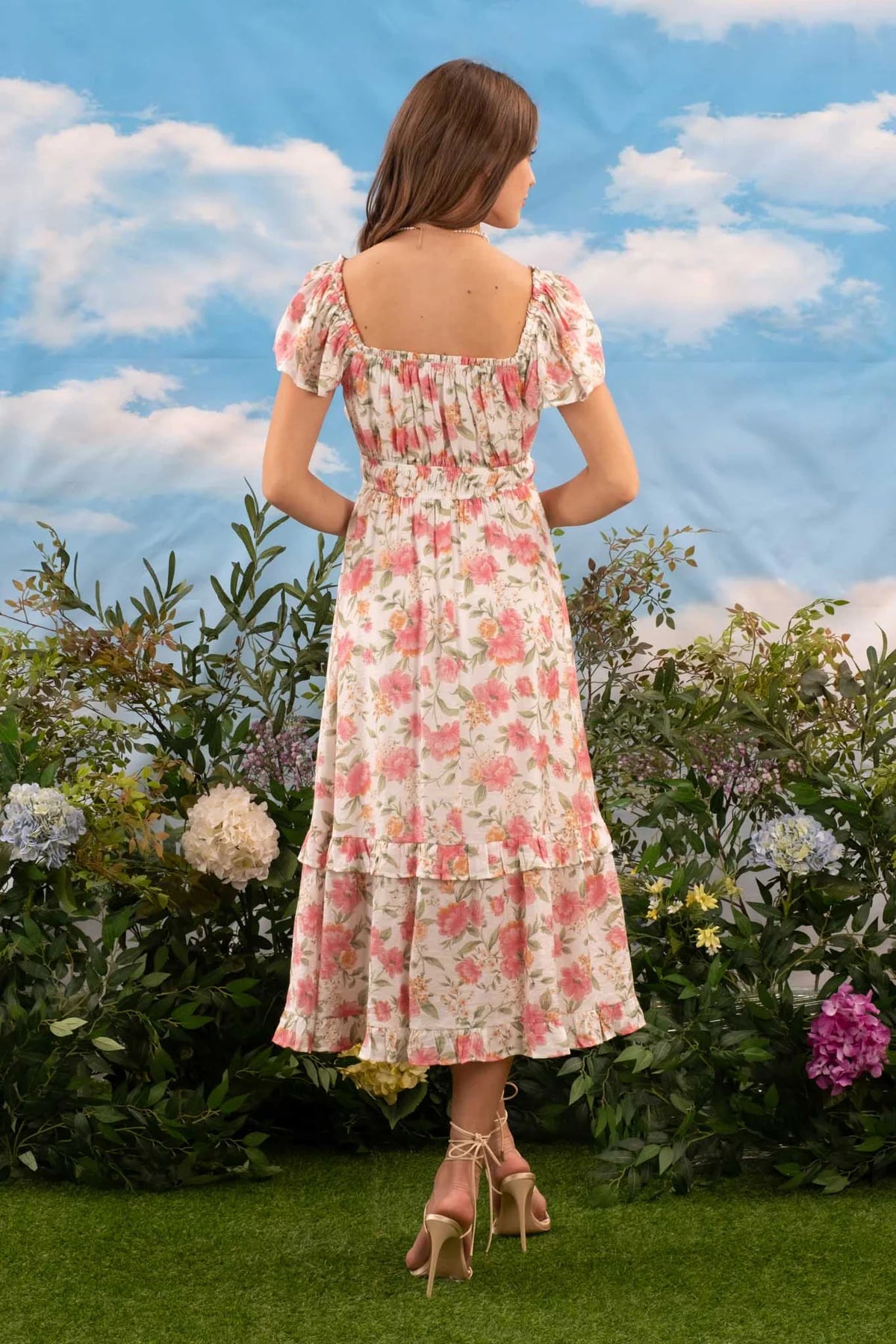 Sophia Floral Ruffle Sleeve Midi Dress