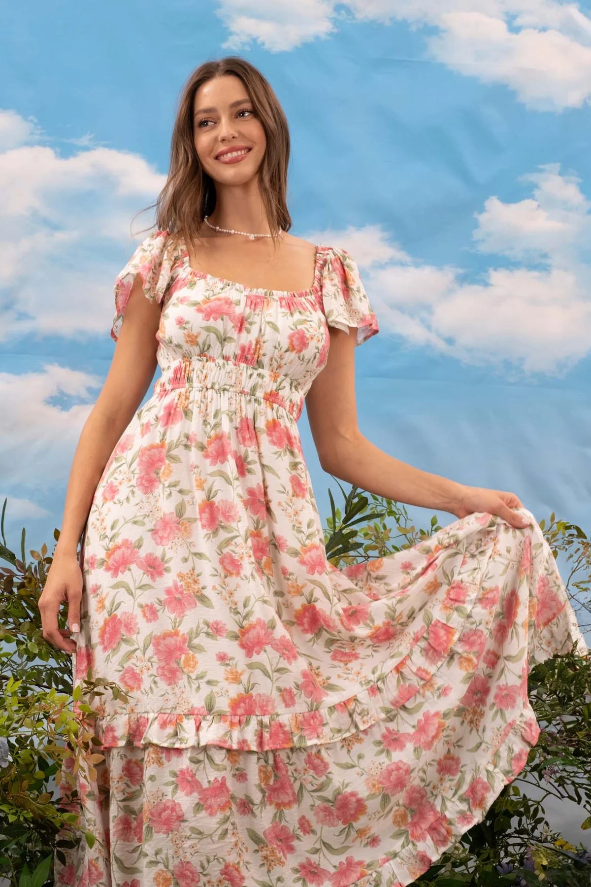 Sophia Floral Ruffle Sleeve Midi Dress