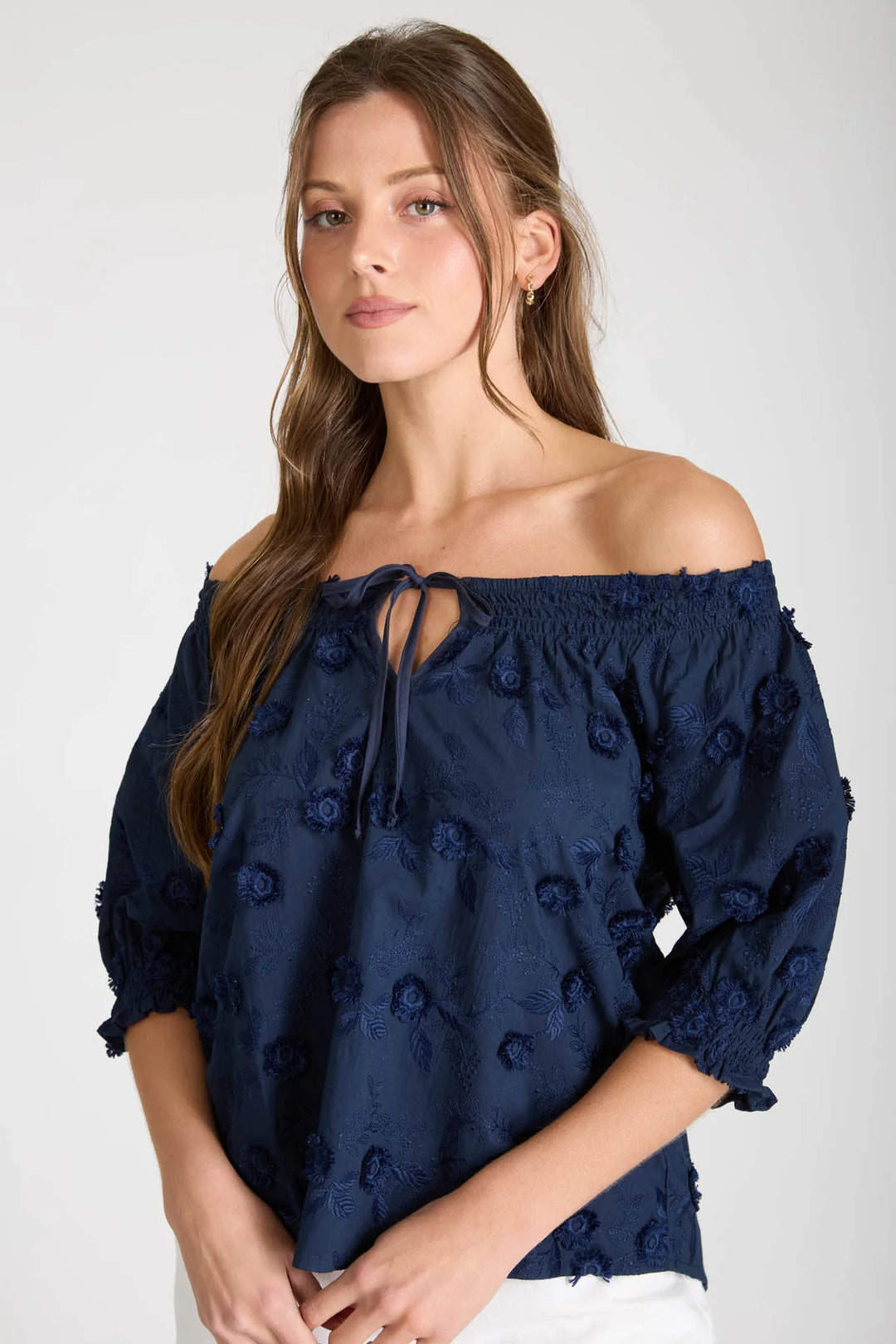 Embroidered Floral Off The Shoulder Blouse