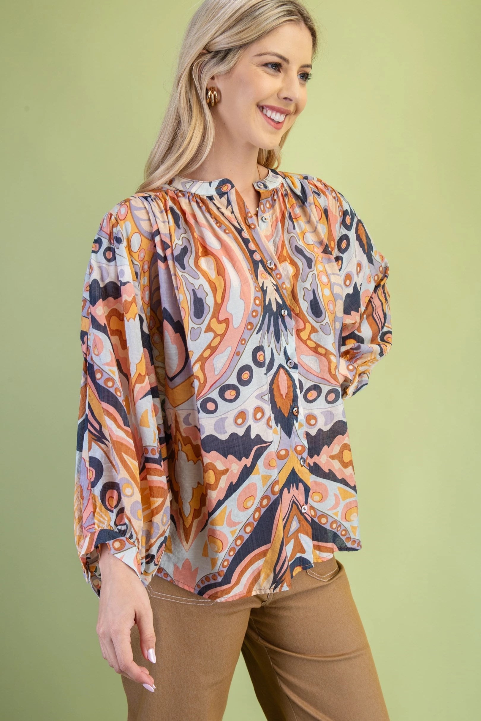 Printed Loose Fit Button Down