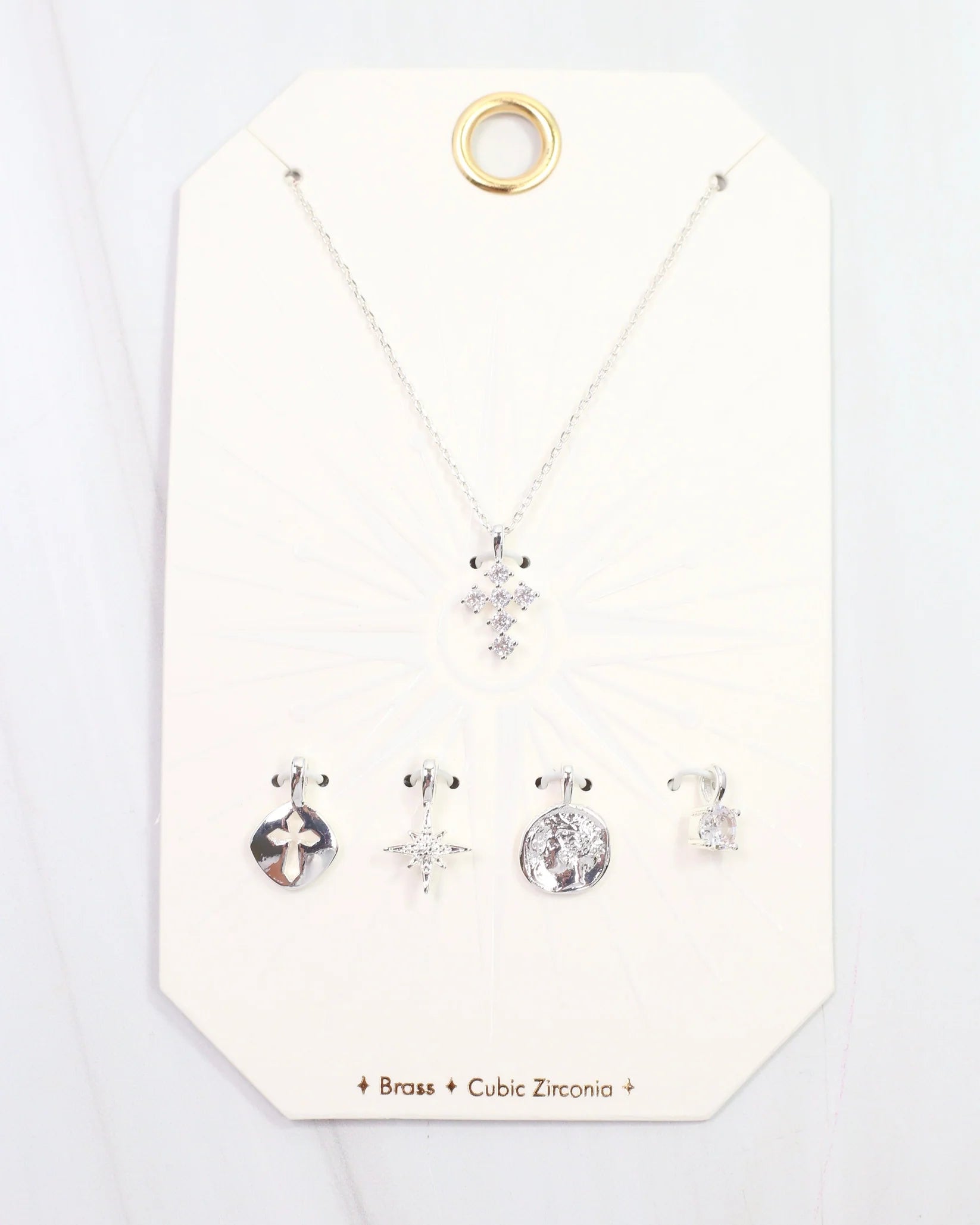Cross and Coin Charm Necklace Set