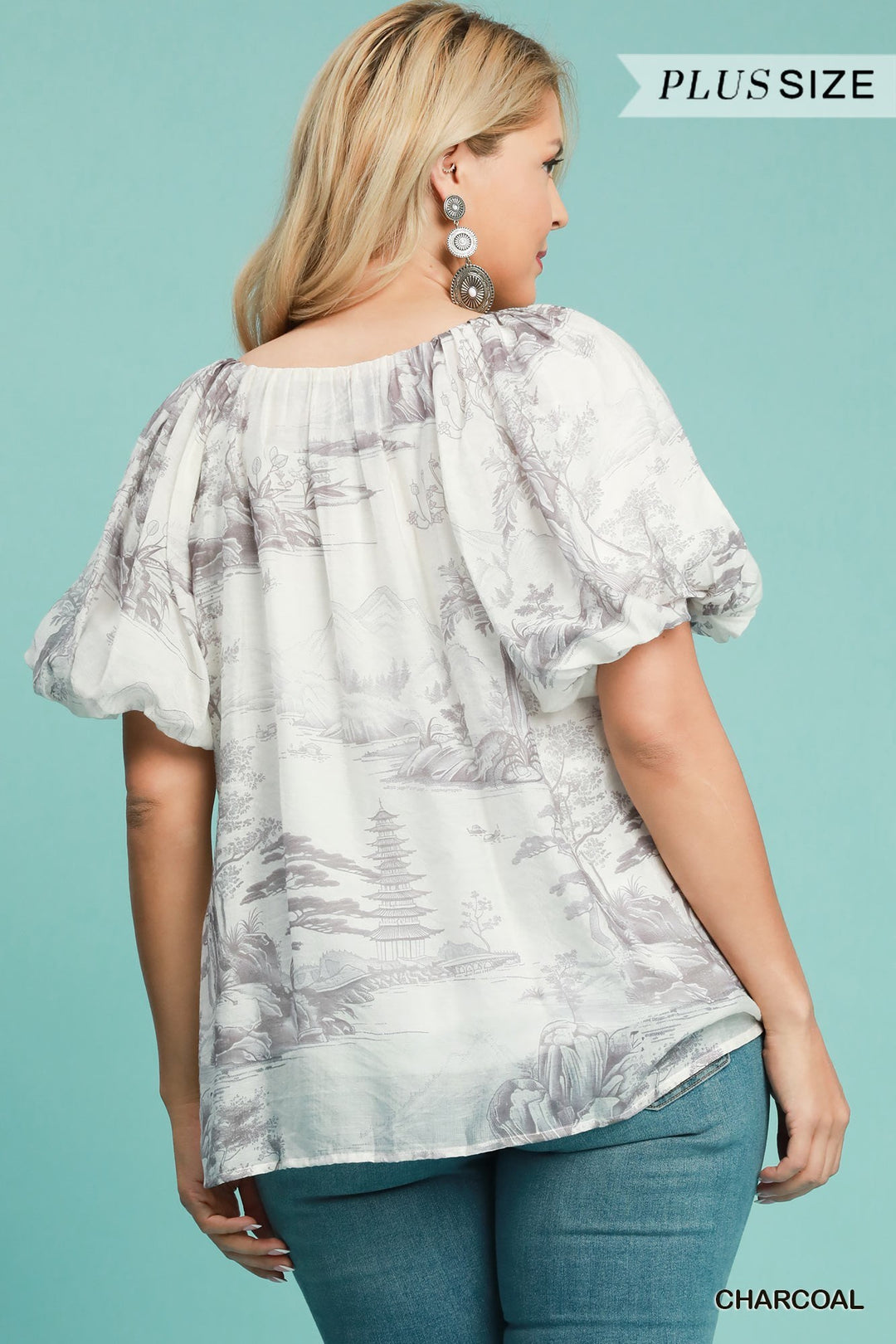 Two Tone Toile Print Top