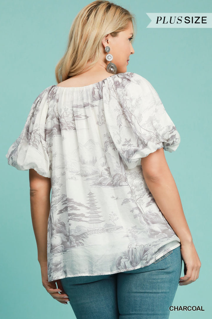 Two Tone Toile Print Top