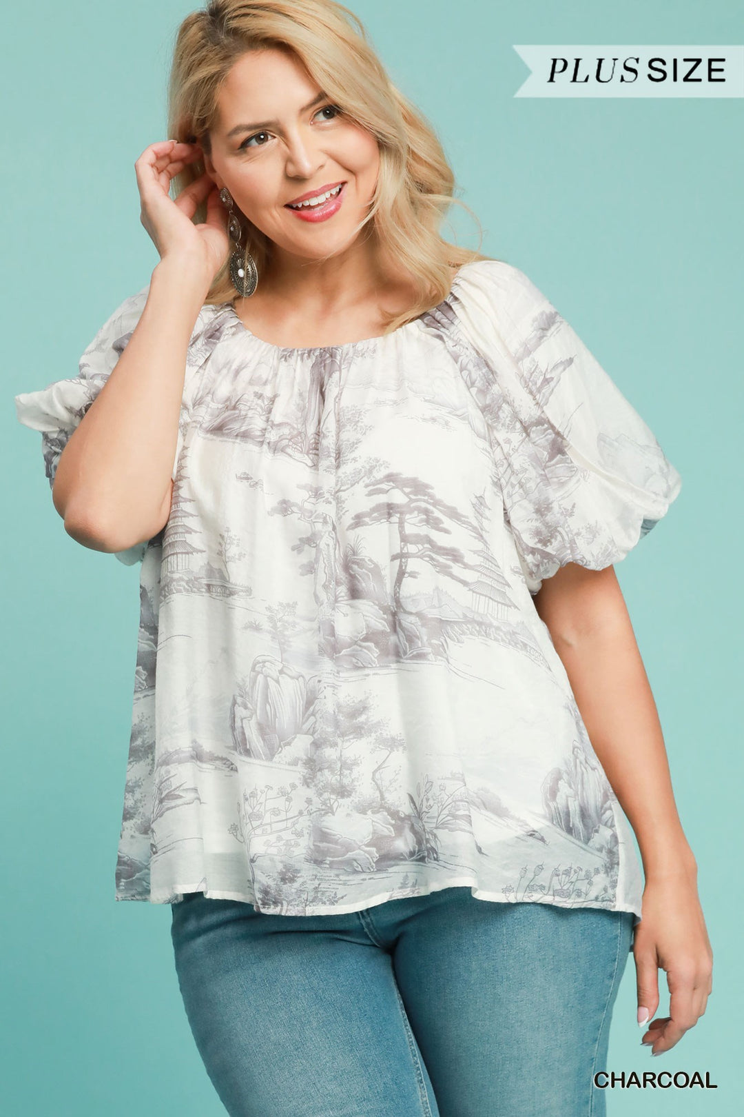 Two Tone Toile Print Top