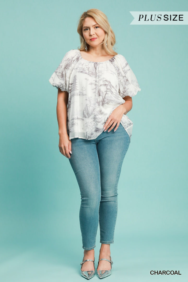 Two Tone Toile Print Top