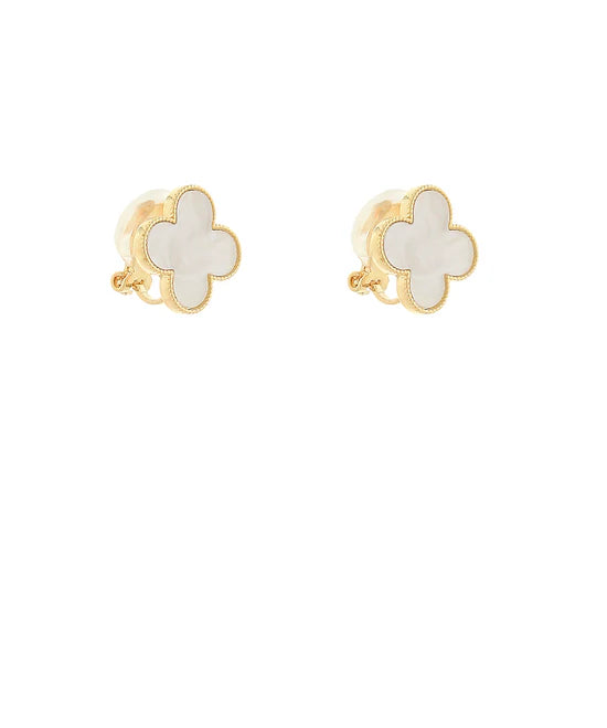 Mother of Pearl Clover Clip On Earrings