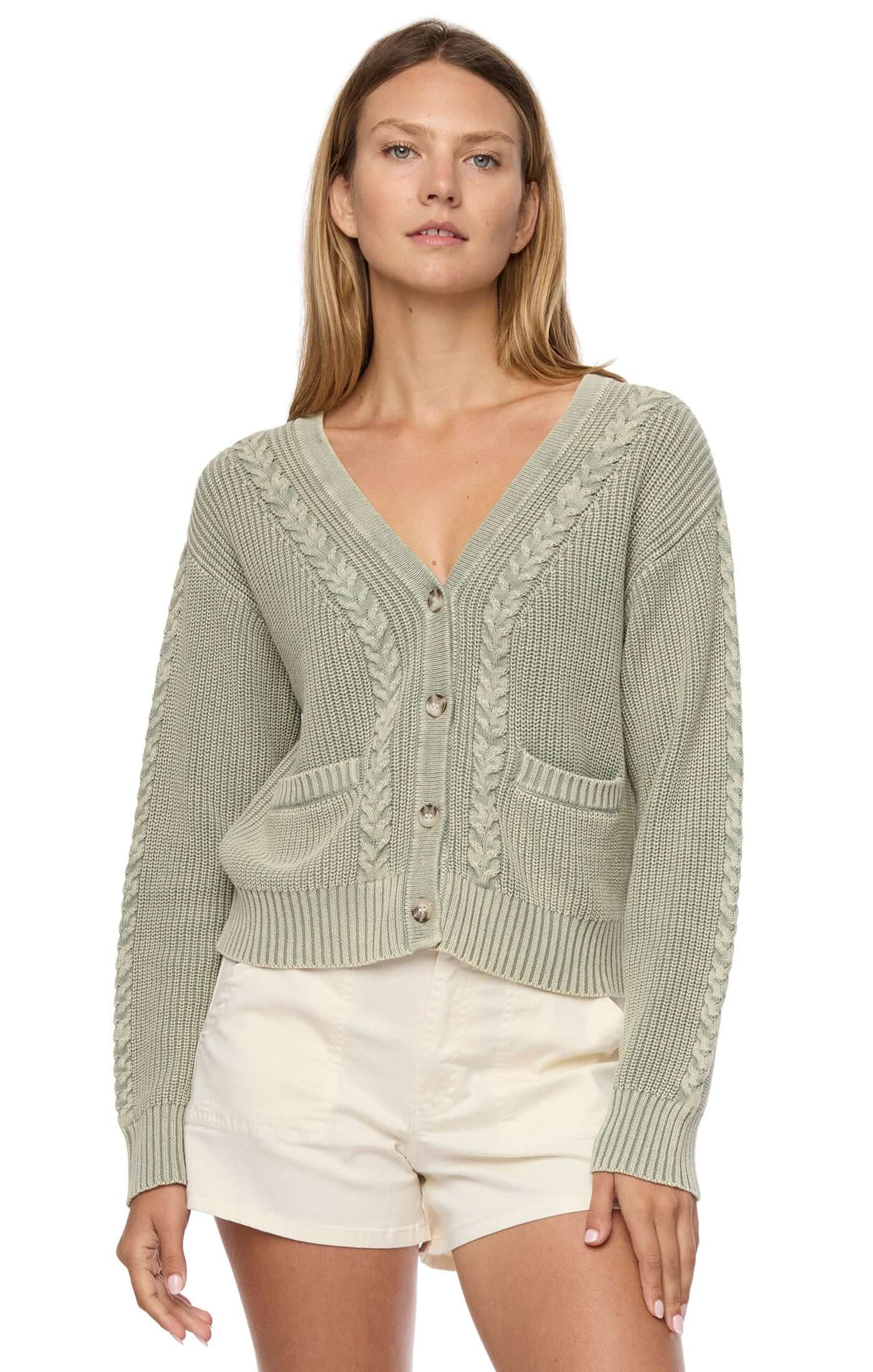 green braided cardigan